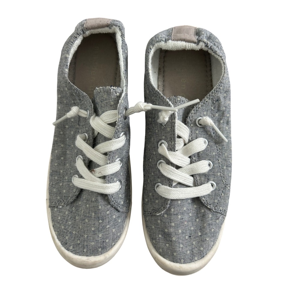 Madden Girl Women's Sz 6 Barby Grey Polka Dot Scrunch Back Slip On Sneakers